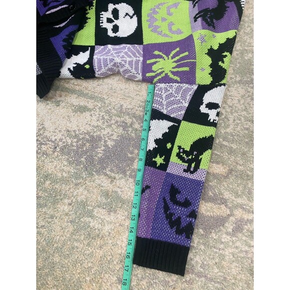 Dolls Kill  Size XXS TRICKZ N' TREATZ SPOOKED STRAIGHT OVERSIZED CARDIGAN 💚💜 - Picture 7 of 8